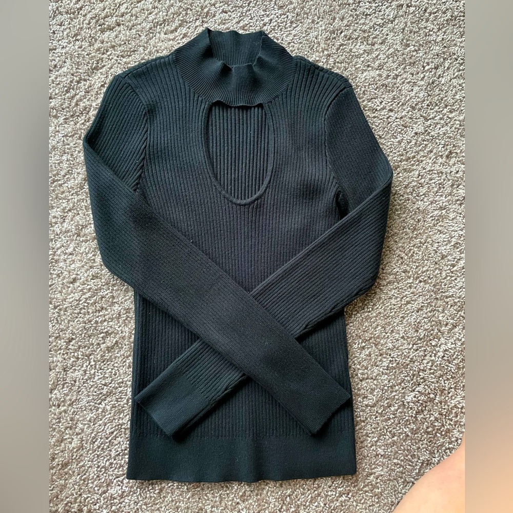 Medium Black Abercrombie & Fitch turtle neck sweater with cutout on chest.